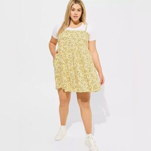 ⭐️ NEW NWT Torrid 3X Yellow Pink Floral Mini Dress Challis Sundress Pockets